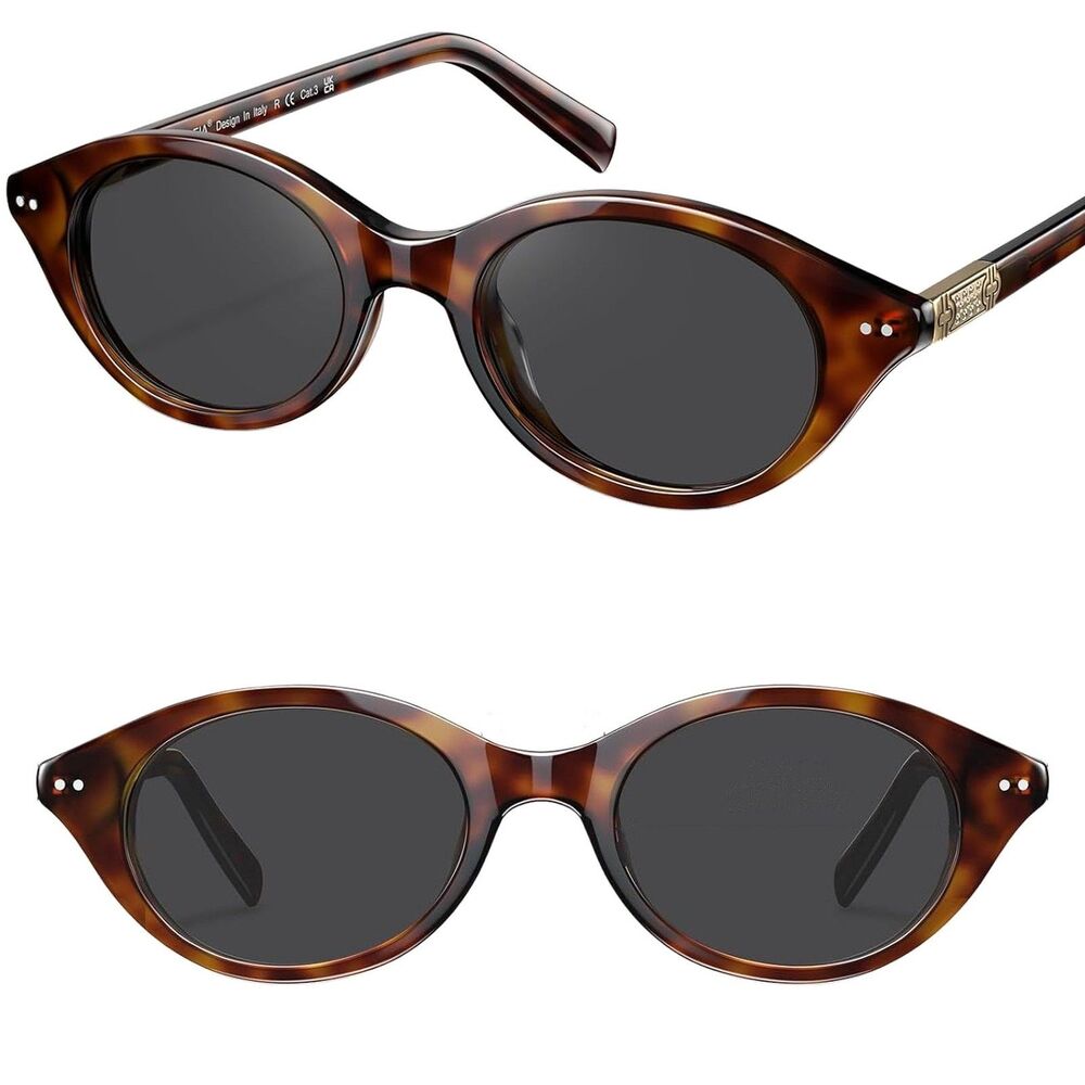 *Case Included* Women's Tortoise Gray Polarized Oval Acetate Retro Sunglasses